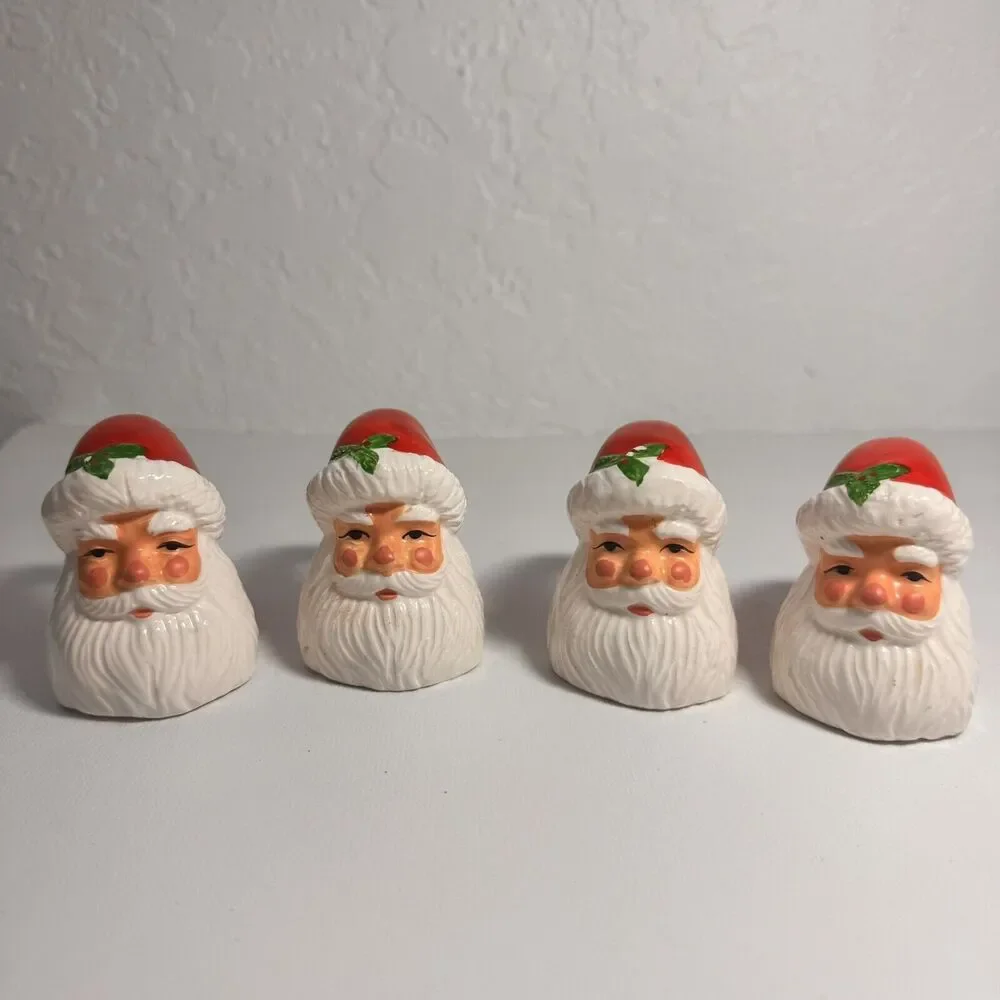 Set Of 4 Vintage Ceramic 1980’s Santa Claus Christmas Napkin Rings